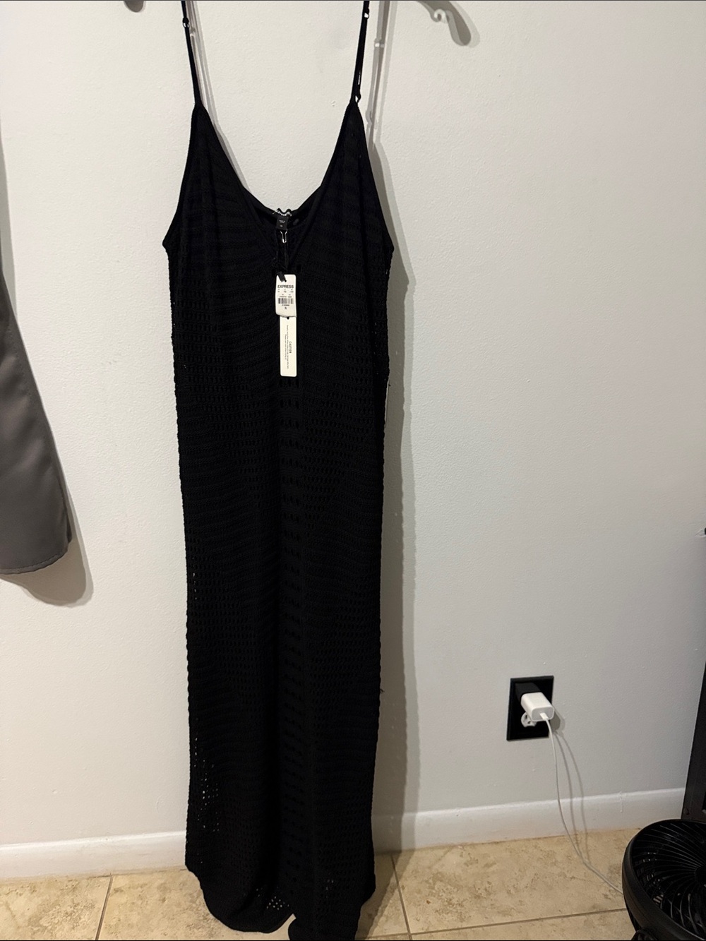 Express Black Crochet Maxi Dress with Thin Straps